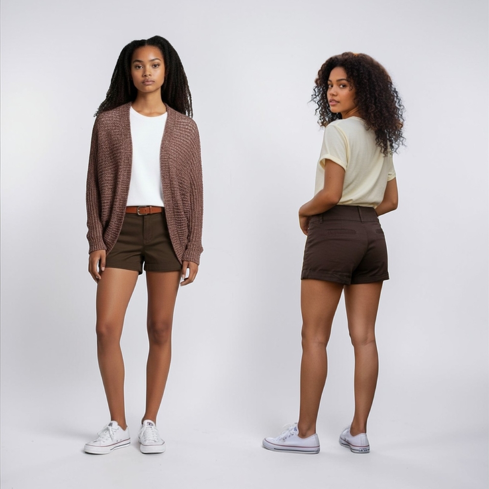 Spacegirlz Women's Junior Flat front Stretch Cuffed Brown Shorts 11